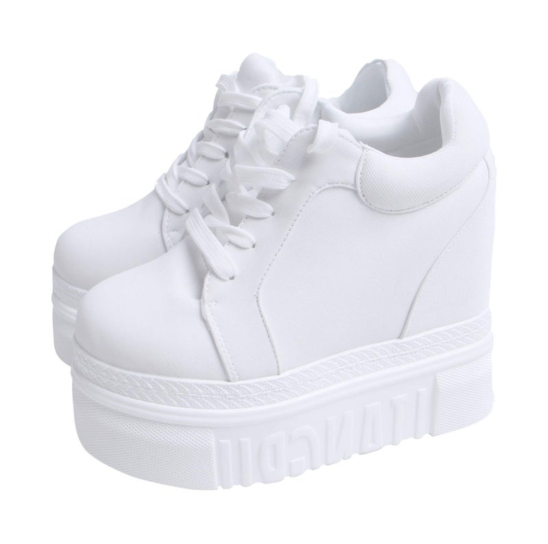 ACE SHOCK Women Fashion Platform Sneakers Wide Width High Hidden Heel Wedge Walking Shoes (7.5, Without Flower White) - Image 1